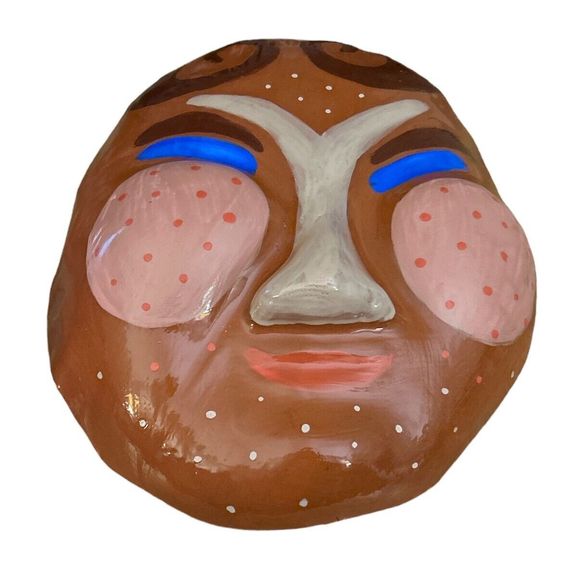 Japanese Sumo Themed Handmade Ceramic Mask - Wall Decor - Picture 3 of 7